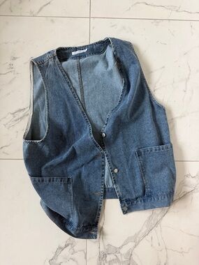 Denim Button-Front Vest in Blue